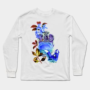 Blue flowers in glass vase painting -Art Long Sleeve T-Shirt